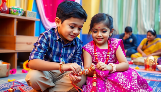 little bother and sister playing in rakhi festival