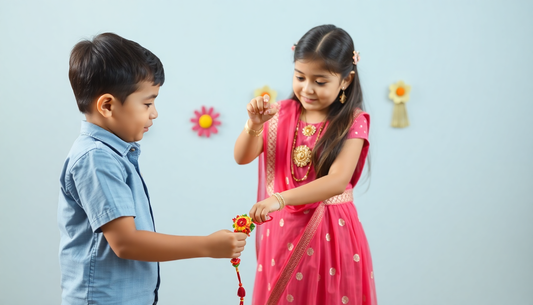create little girl tieing rakhi on little brothers hand