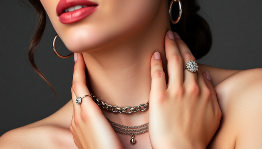 female model wearing stainless steel jewelry