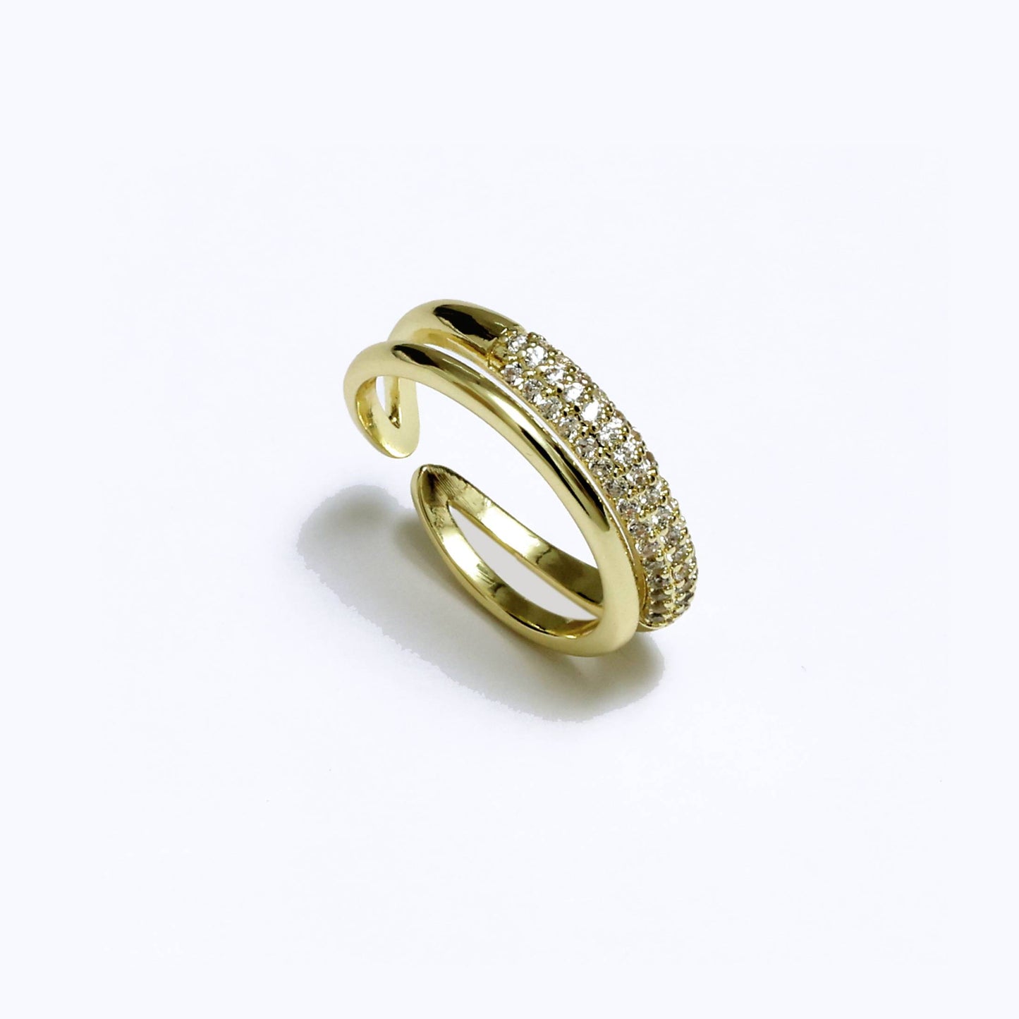 Glimii adjustable gold statement ring with sparkling crystals on open band design