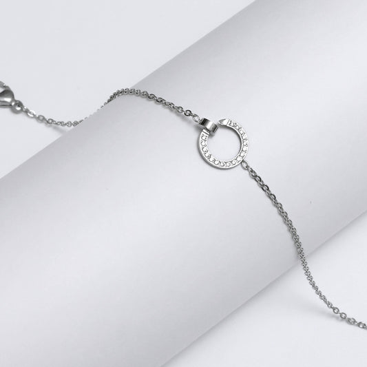Silver Korean style circle bracelet with delicate chain and small circular pendant by Glimii