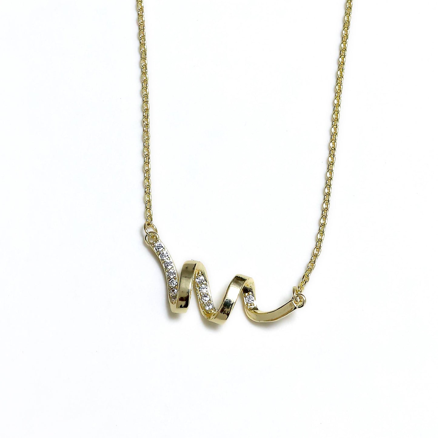 Glimii Korean style jewelry gold necklace with wavy design and embedded crystals