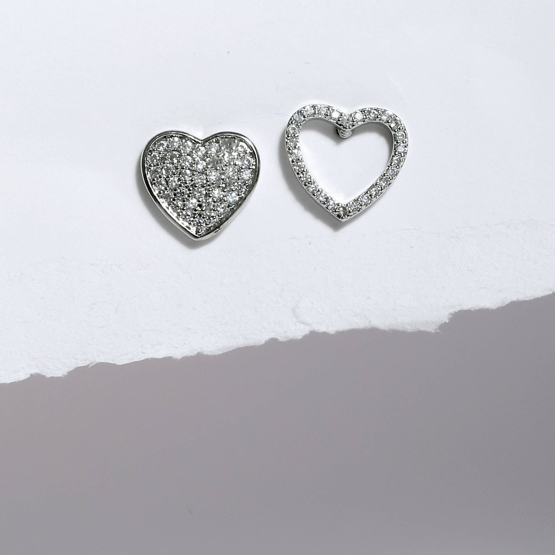 Glimii dainty heart jewelry for women featuring silver heart-shaped earrings with sparkling stones