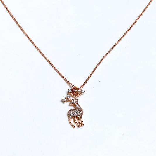 Glimii Korean style deer pendant necklace with rose gold chain and crystal accents
