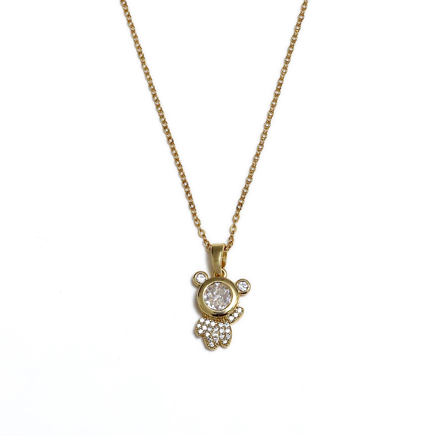 Glimii stainless steel astronaut charm necklace with gold chain and sparkling crystal details