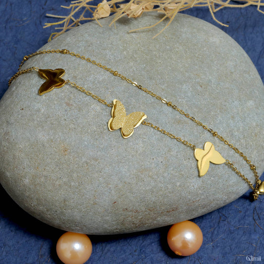 Glimii Korean style butterfly Bracelet with delicate gold butterfly charms on thin chain