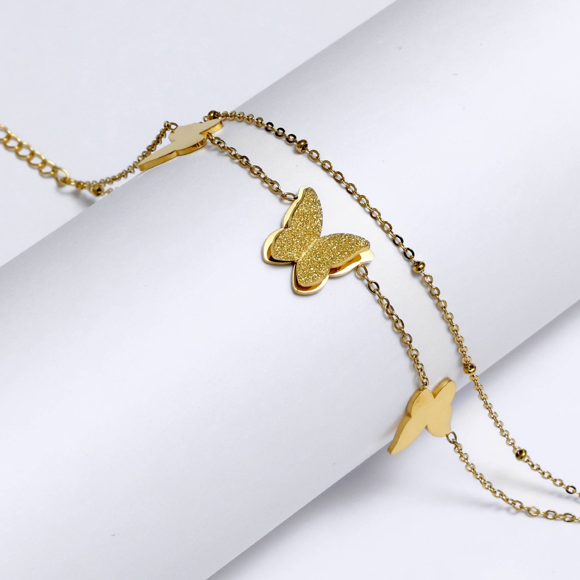 Glimii Korean style butterfly Bracelet in gold with delicate chain and butterfly charms