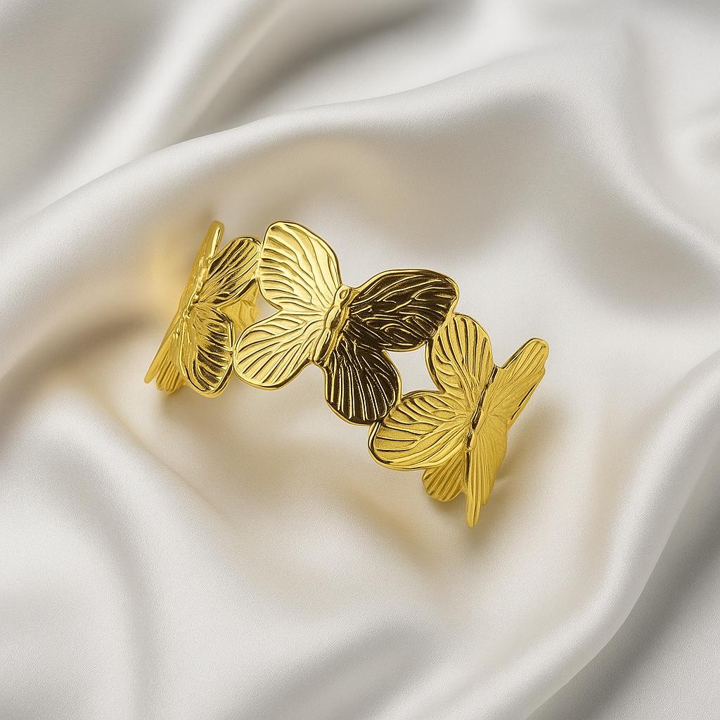 Glimii butterfly cuff bracelet in gold plated finish showcasing minimalist gold jewelry for women