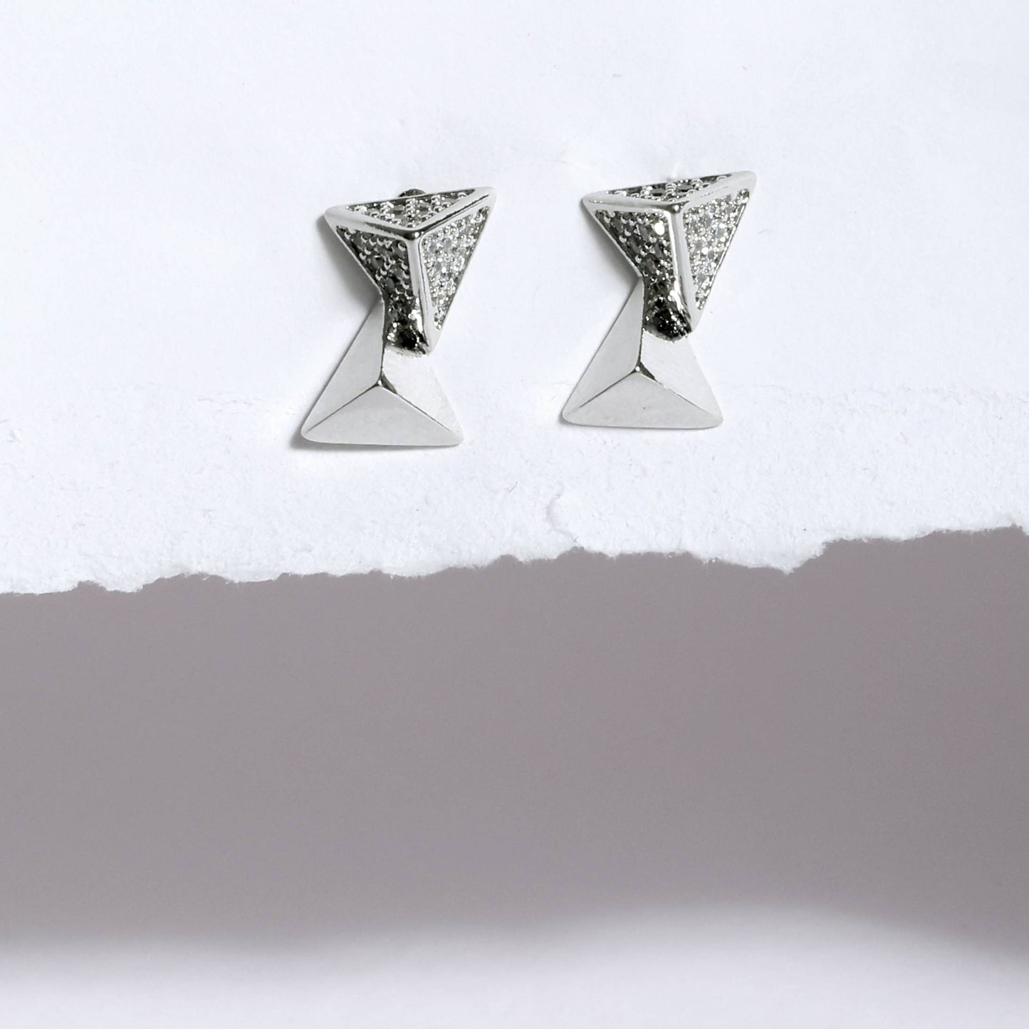 Glimii elegant everyday stud earrings with geometric silver design and sparkling detail