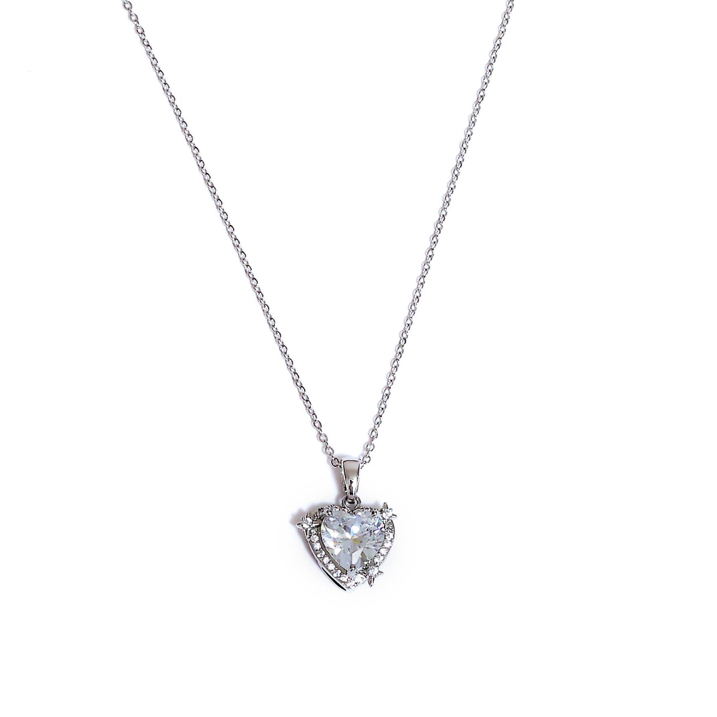 Glimii minimalist heart pendant necklace with silver chain and sparkling crystal heart charm
