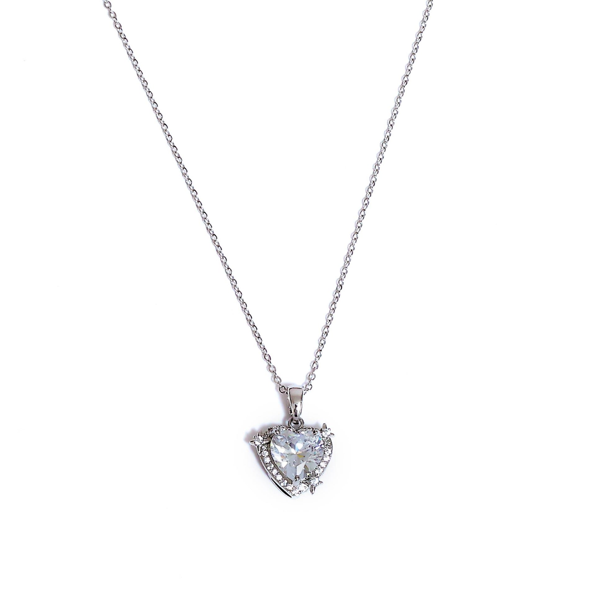 Glimii minimalist heart pendant necklace with silver chain and sparkling crystal heart charm