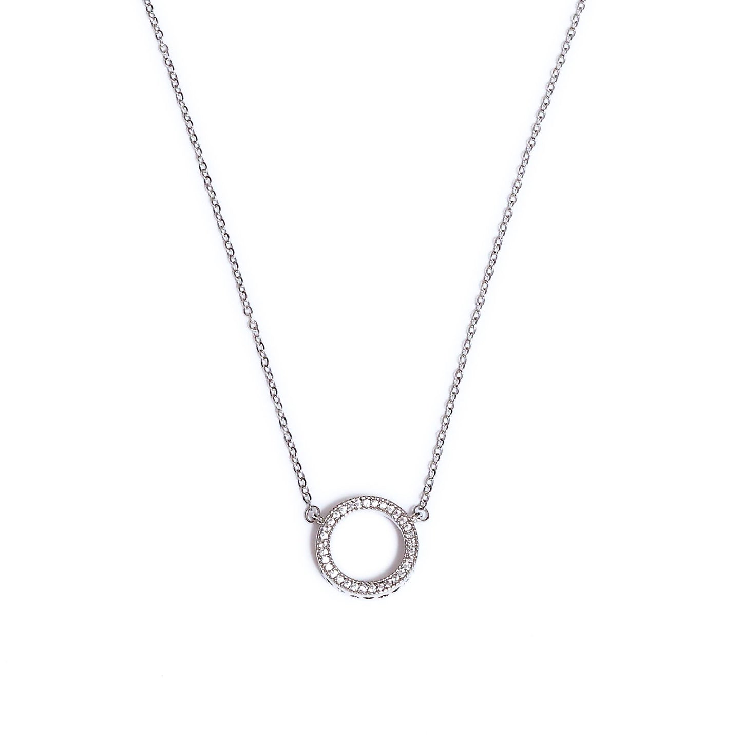 Glimii silver necklace with circular pendant featuring small crystals women's simple geometric jewelry