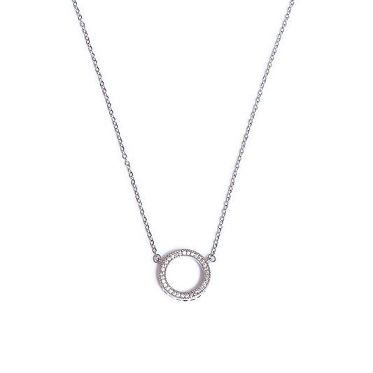 Glimii silver necklace with circular pendant featuring small crystals women's simple geometric jewelry
