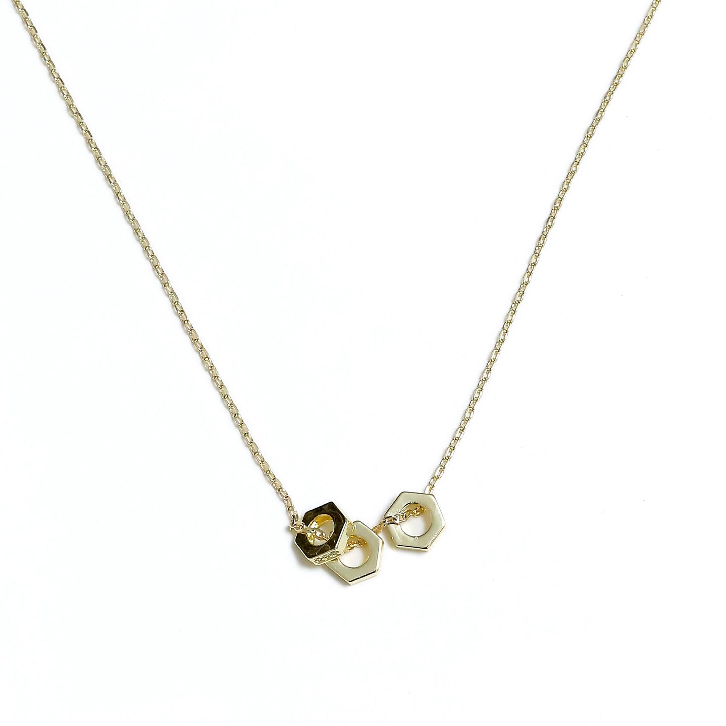 Glimii delicate gold chain everyday aesthetic necklace with three small hexagon pendants