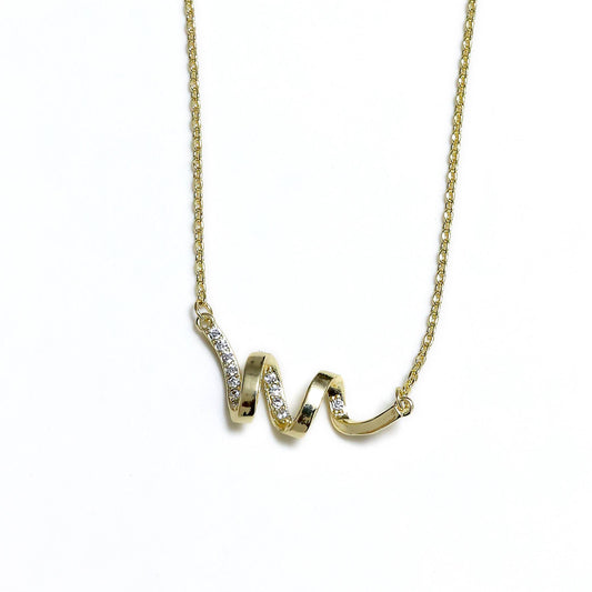 Glimii Korean style jewelry gold necklace with wavy design and embedded crystals