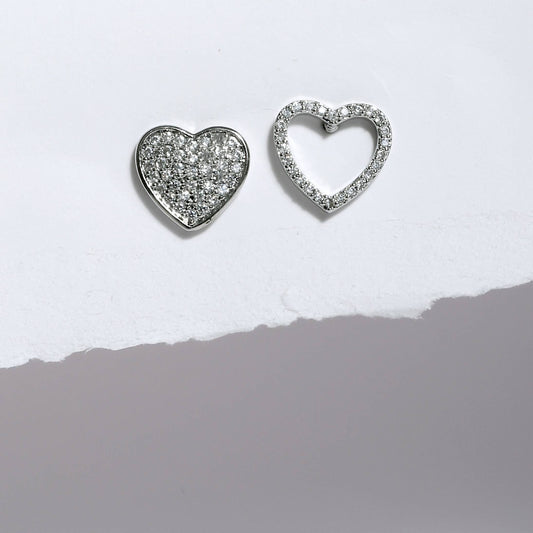 Glimii dainty heart jewelry for women featuring silver heart-shaped earrings with sparkling stones
