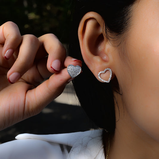 Glimii dainty heart jewelry for women featuring silver heart-shaped stud earrings with sparkling stones