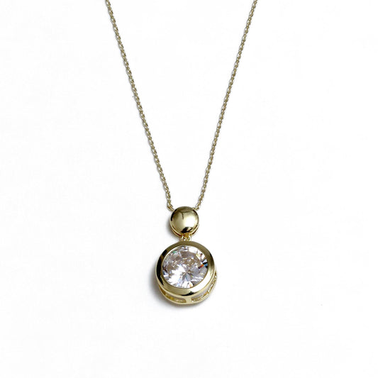 Glimii elegant layering necklace with gold chain and round clear crystal pendant