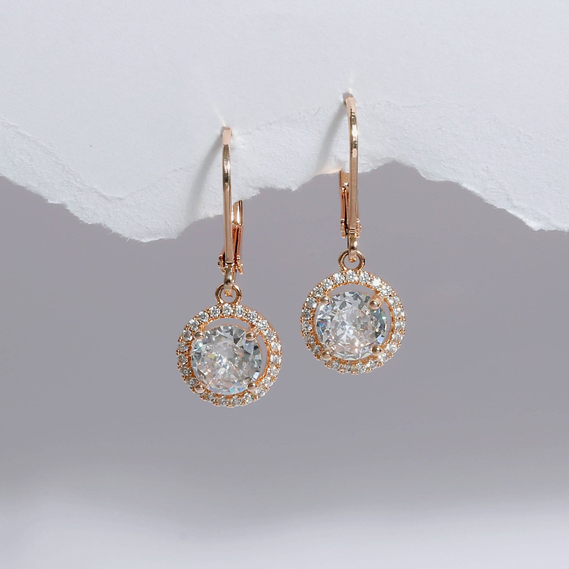 Glimii dainty stainless steel earrings with clear round crystals and rose gold-tone hoops