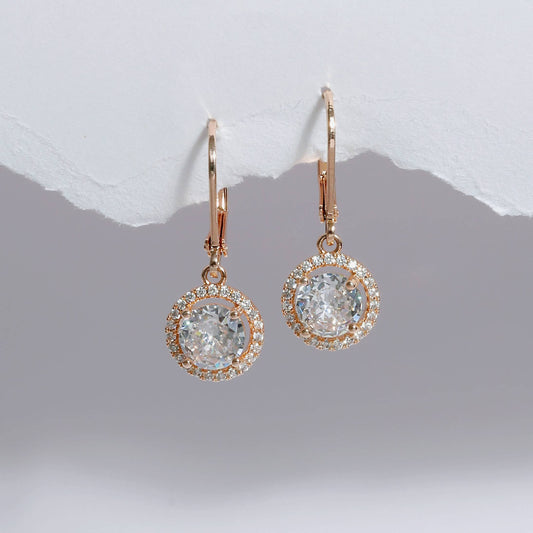 Glimii dainty stainless steel earrings with clear round crystals and rose gold-tone hoops