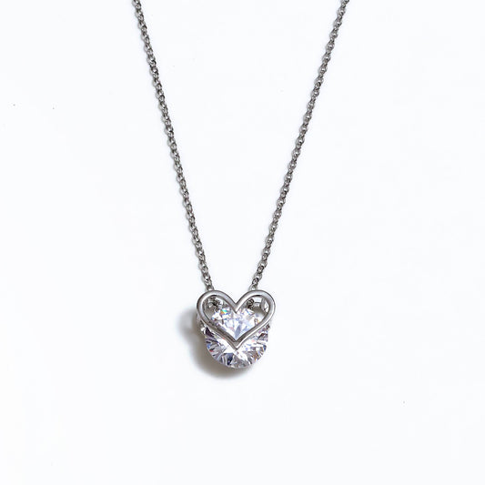 Glimii minimalist heart necklace with silver chain and sparkling clear heart-shaped pendant
