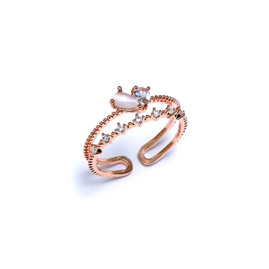 Glimii minimalist butterfly ring in rose gold with delicate white and clear stones