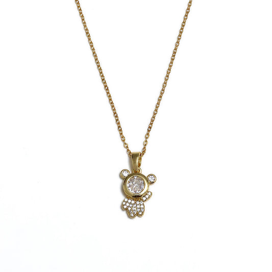 Glimii stainless steel astronaut charm necklace with gold chain and sparkling crystal details