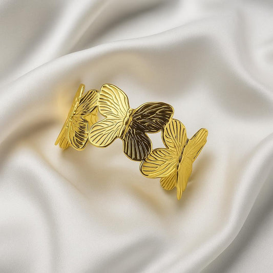 Glimii butterfly cuff bracelet in gold plated finish showcasing minimalist gold jewelry for women