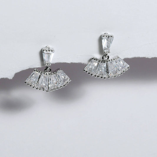 Glimii minimalist stainless steel earrings with clear geometric crystals in a fan shape