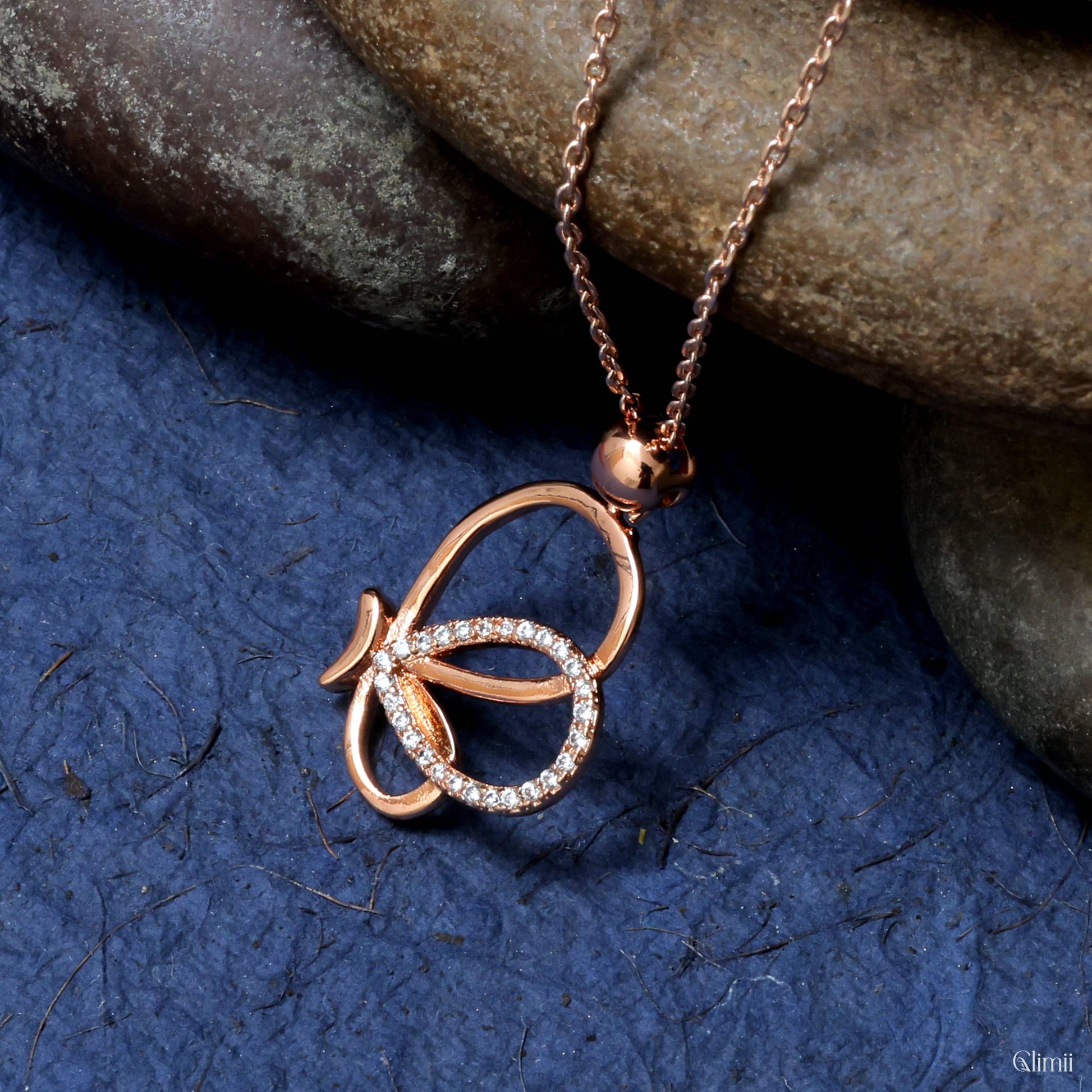 Glimii elegant rose gold butterfly pendant necklace with sparkling crystals on delicate chain