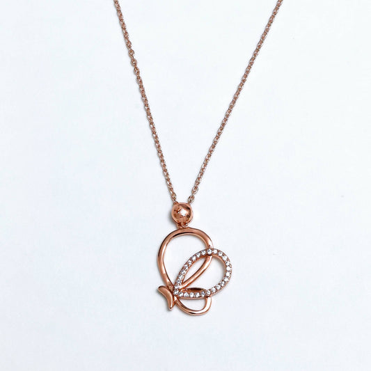 Glimii butterfly pendant necklace in rose gold with crystal accents on delicate chain