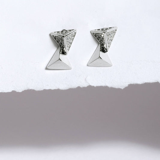 Glimii elegant everyday stud earrings with geometric silver design and sparkling detail