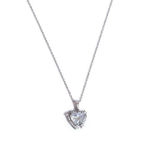 Glimii minimalist heart pendant necklace with silver chain and sparkling crystal heart charm