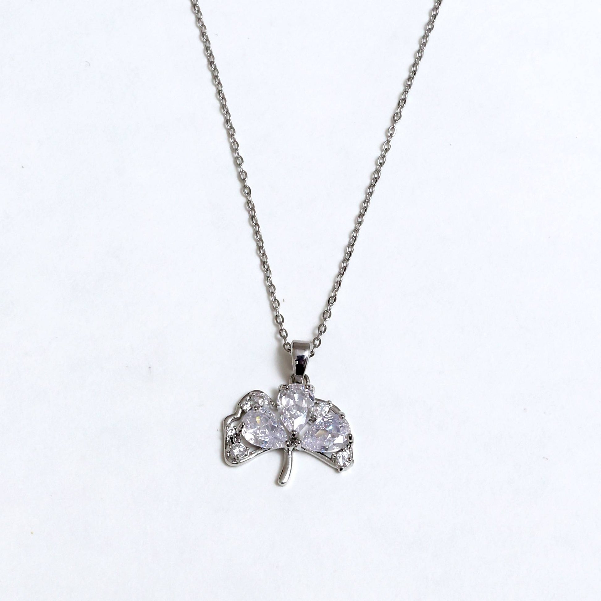 Glimii crystal feather necklace with silver chain and sparkling clear crystal pendant