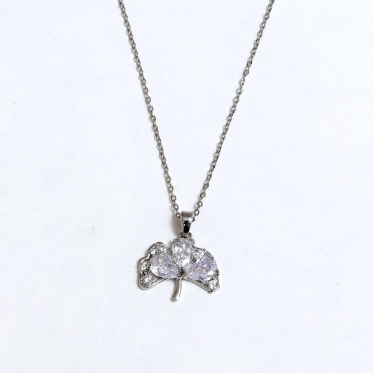 Glimii crystal feather necklace with silver chain and sparkling clear crystal pendant