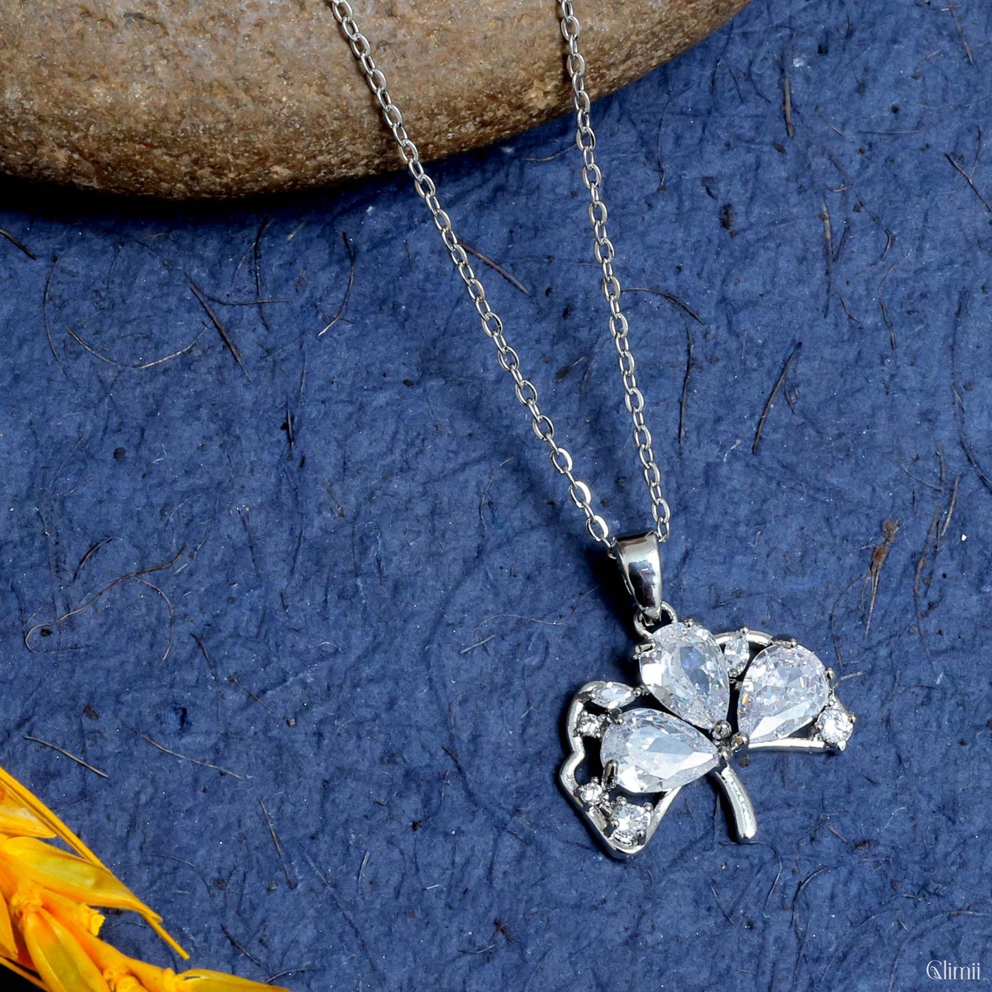 Glimii crystal feather necklace with silver chain and sparkling clear crystal feather pendant