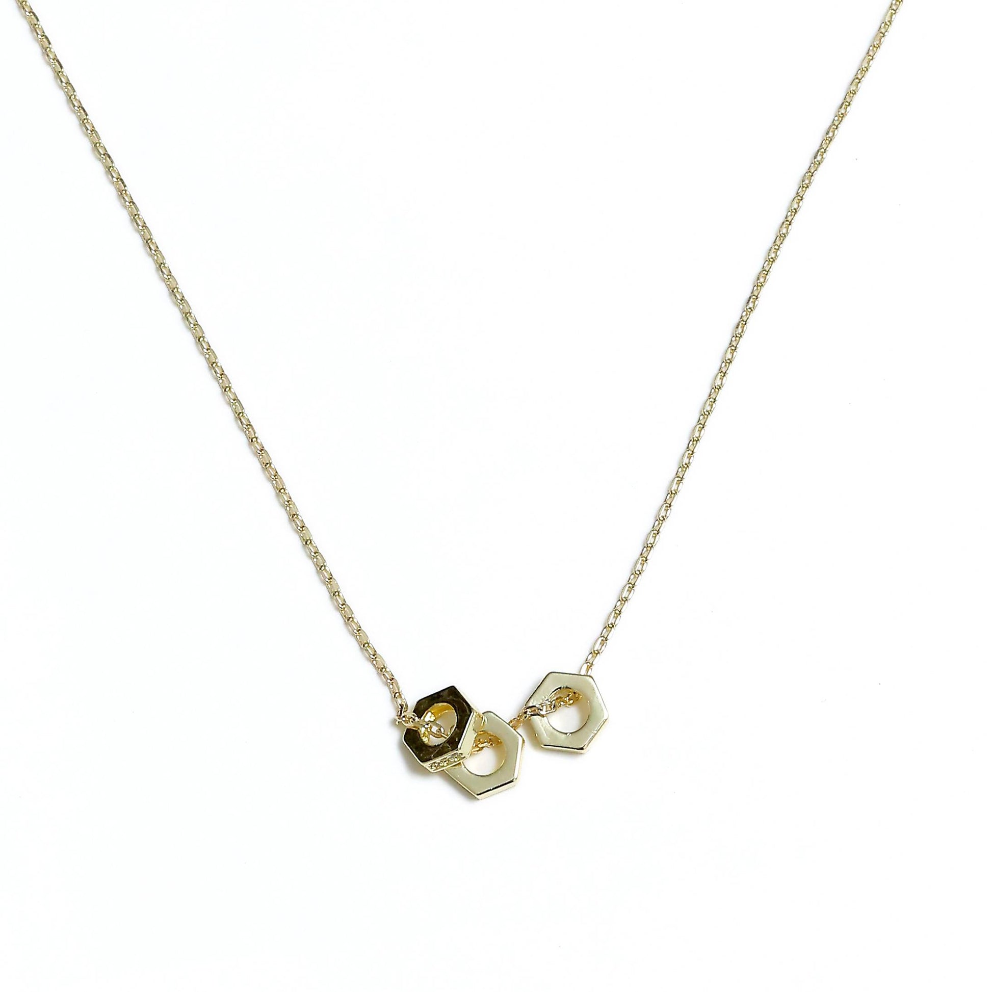 Glimii delicate gold chain everyday aesthetic necklace with three small hexagon pendants